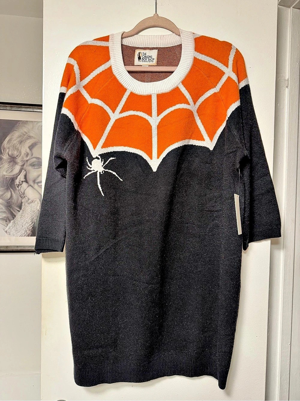 The Oblong Box Shop Spiderweb Sweater Dress in Orange & Black Size 3XL NWT